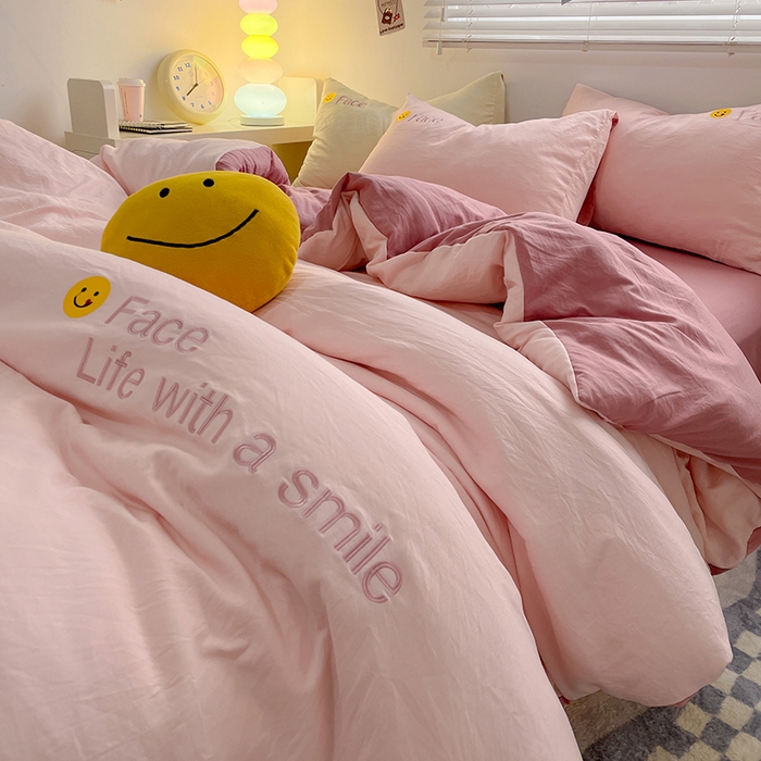 91家纺网 家纺一手货源 找家纺 优尚佳生活馆 2025新款水洗棉磨毛刺绣四件套 甜心可爱