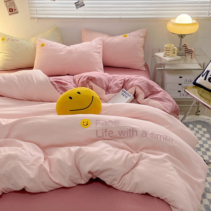 91家纺网 家纺一手货源 找家纺 优尚佳生活馆 2025新款水洗棉磨毛刺绣四件套 甜心可爱