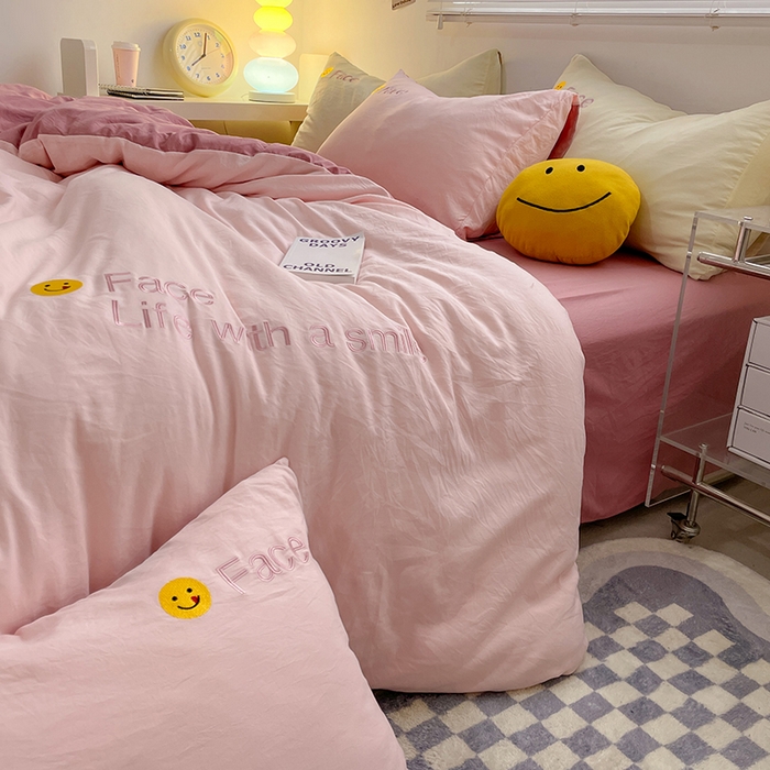 91家纺网 家纺一手货源 找家纺 优尚佳生活馆 2025新款水洗棉磨毛刺绣四件套 甜心可爱