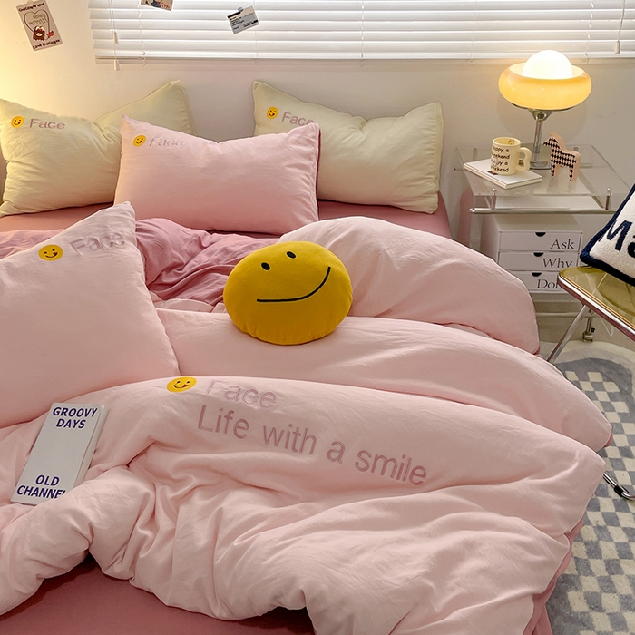 91家纺网 家纺一手货源 找家纺 优尚佳生活馆 2025新款水洗棉磨毛刺绣四件套 甜心可爱