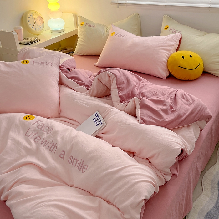 91家纺网 家纺一手货源 找家纺 优尚佳生活馆 2025新款水洗棉磨毛刺绣四件套 甜心可爱