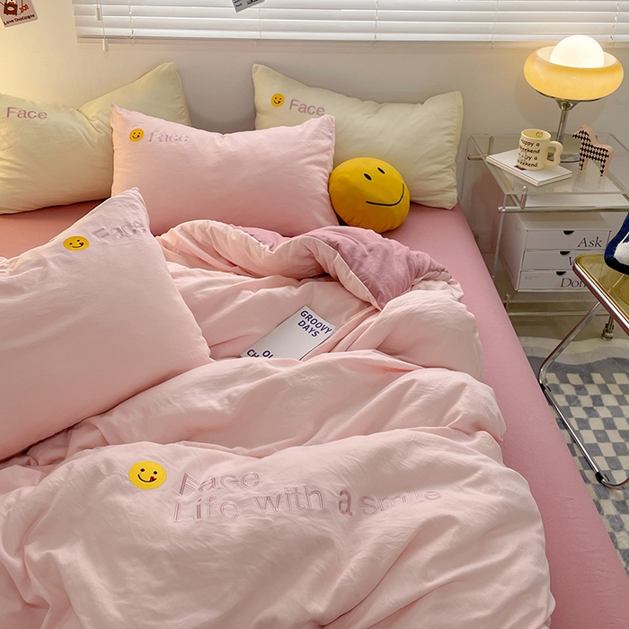 91家纺网 家纺一手货源 找家纺 优尚佳生活馆 2025新款水洗棉磨毛刺绣四件套 甜心可爱