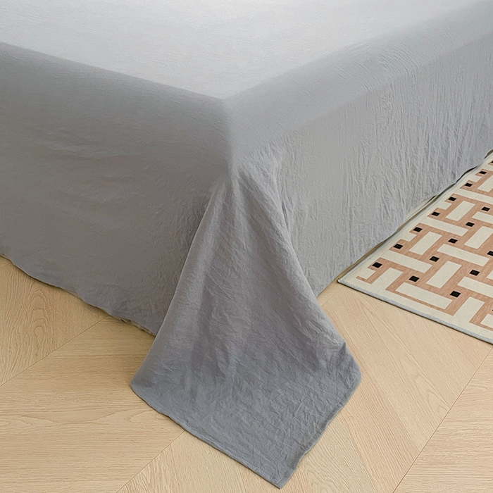 91家纺网 家纺一手货源 找家纺 优尚佳生活馆 2025新款ins风超柔褶皱亲肤磨毛水洗棉四件套双拼系列（风格二） 豆沙浅灰