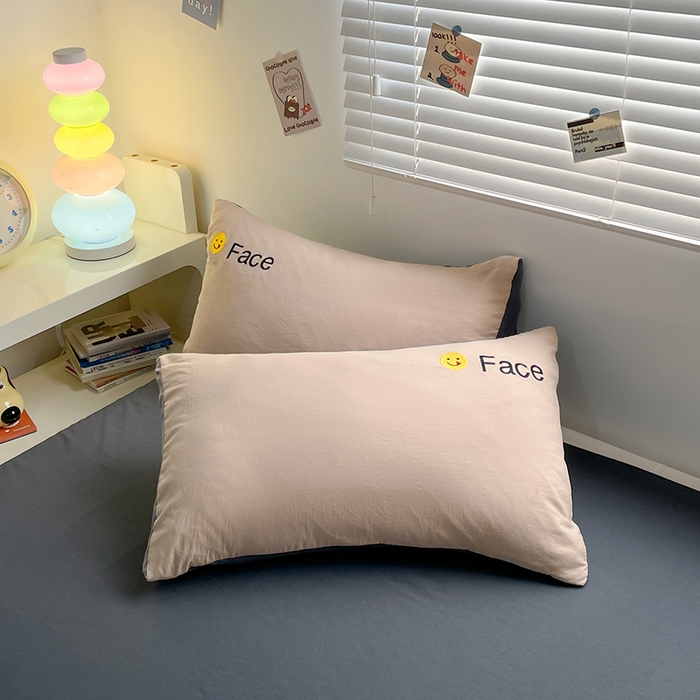 91家纺网 家纺一手货源 找家纺 优尚佳生活馆 2025新款水洗棉磨毛刺绣四件套 微笑-卡其灰