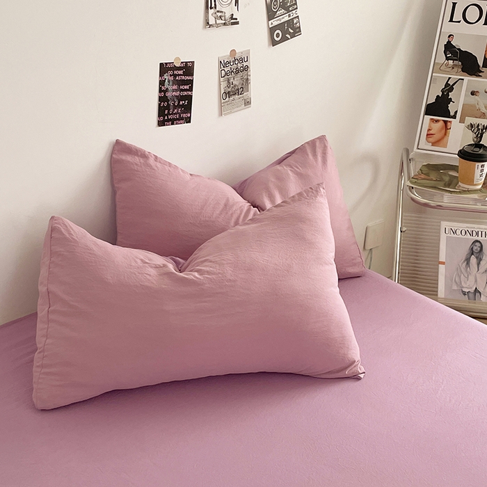 91家纺网 家纺一手货源 找家纺 优尚佳生活馆 2025新款ins风超柔褶皱亲肤磨毛水洗棉四件套双拼系列（风格一） 深紫浅紫