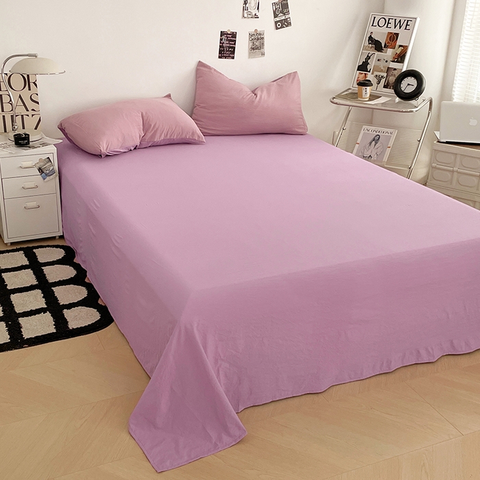 91家纺网 家纺一手货源 找家纺 优尚佳生活馆 2025新款ins风超柔褶皱亲肤磨毛水洗棉四件套双拼系列（风格一） 深紫浅紫