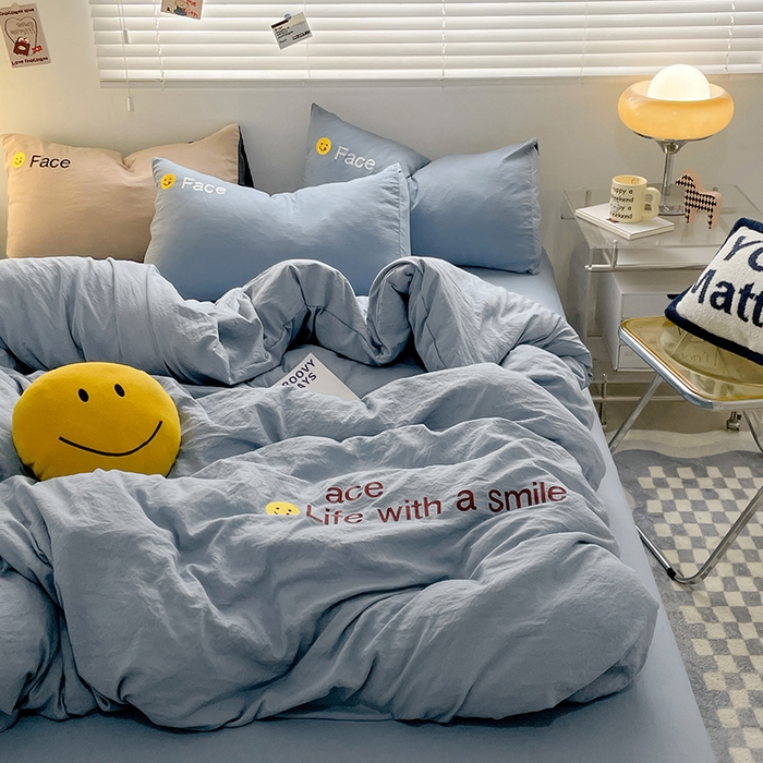 91家纺网 家纺一手货源 找家纺 优尚佳生活馆 2025新款水洗棉磨毛刺绣四件套 微笑天空