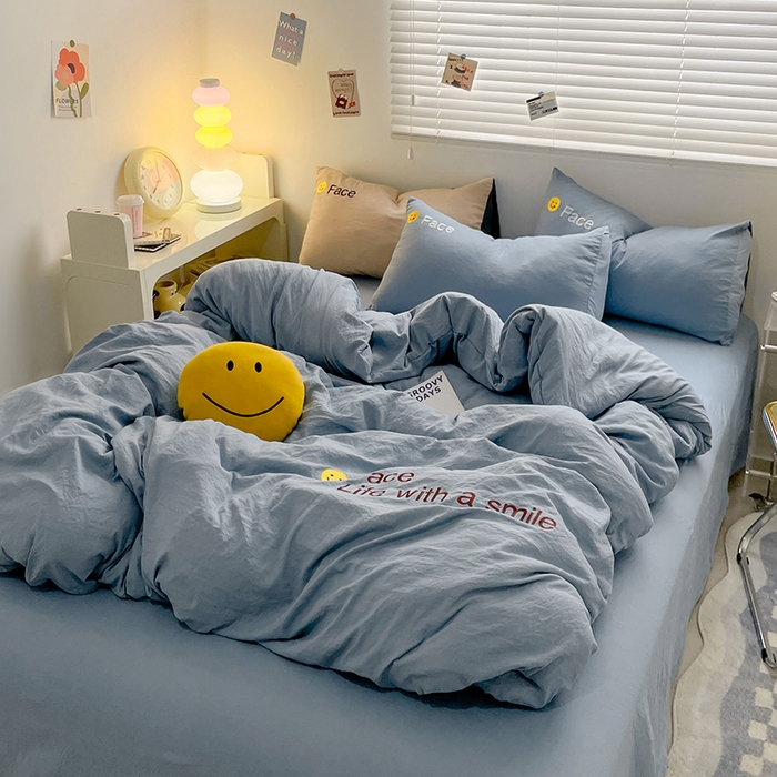 91家纺网 家纺一手货源 找家纺 优尚佳生活馆 2025新款水洗棉磨毛刺绣四件套 微笑天空