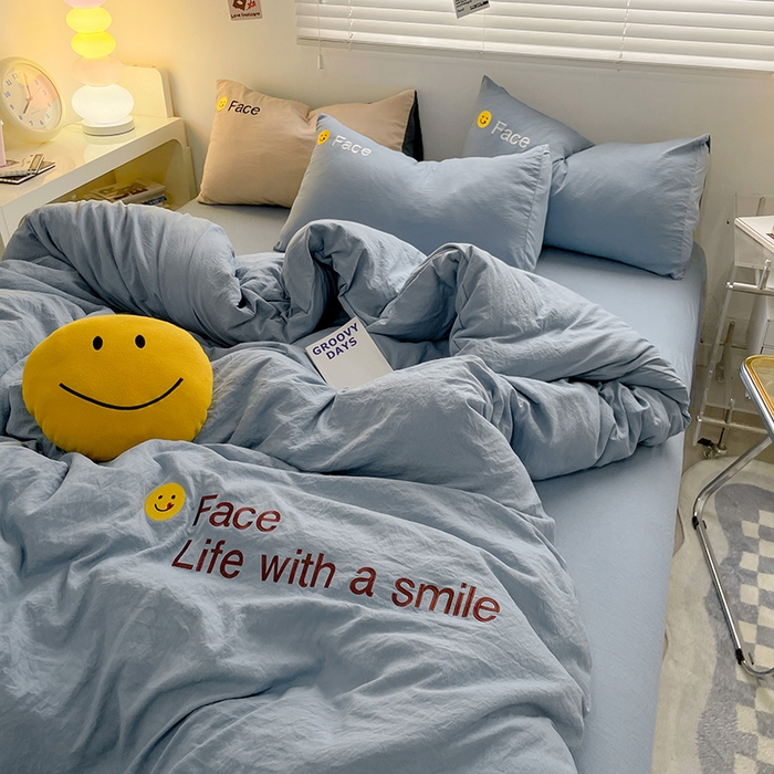 91家纺网 家纺一手货源 找家纺 优尚佳生活馆 2025新款水洗棉磨毛刺绣四件套 微笑天空