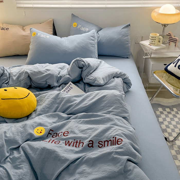 91家纺网 家纺一手货源 找家纺 优尚佳生活馆 2025新款水洗棉磨毛刺绣四件套 微笑天空