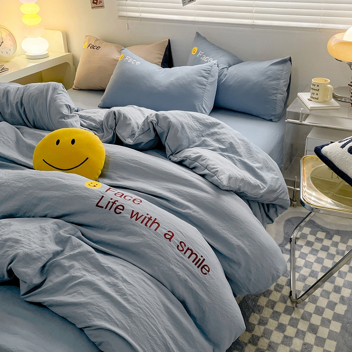 91家纺网 家纺一手货源 找家纺 优尚佳生活馆 2025新款水洗棉磨毛刺绣四件套 微笑天空