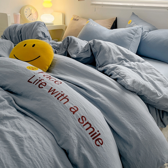 91家纺网 家纺一手货源 找家纺 优尚佳生活馆 2025新款水洗棉磨毛刺绣四件套 微笑天空