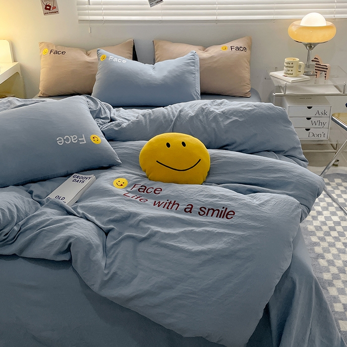 91家纺网 家纺一手货源 找家纺 优尚佳生活馆 2025新款水洗棉磨毛刺绣四件套 微笑天空