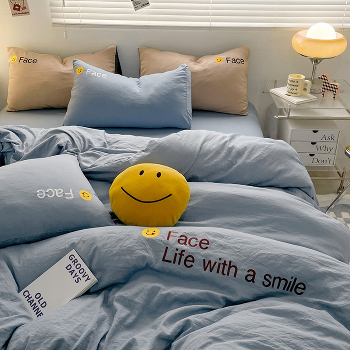 91家纺网 家纺一手货源 找家纺 优尚佳生活馆 2025新款水洗棉磨毛刺绣四件套 微笑天空