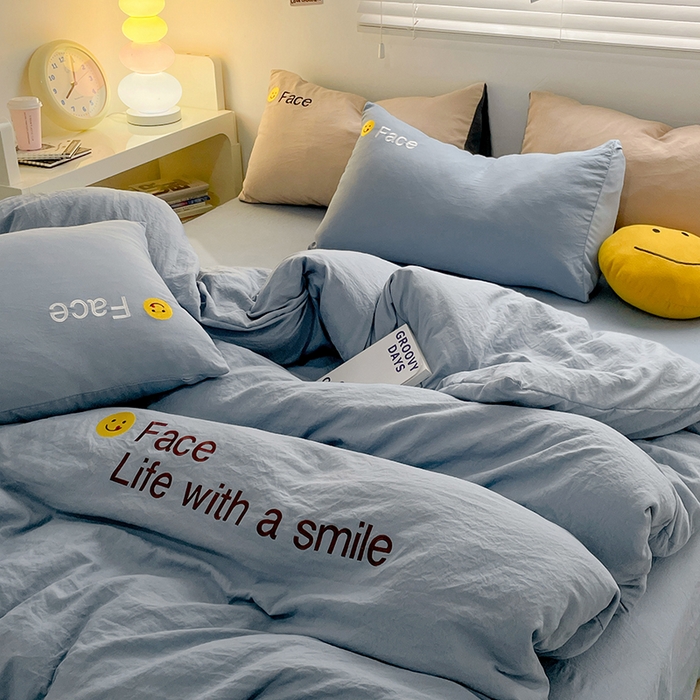 91家纺网 家纺一手货源 找家纺 优尚佳生活馆 2025新款水洗棉磨毛刺绣四件套 微笑天空