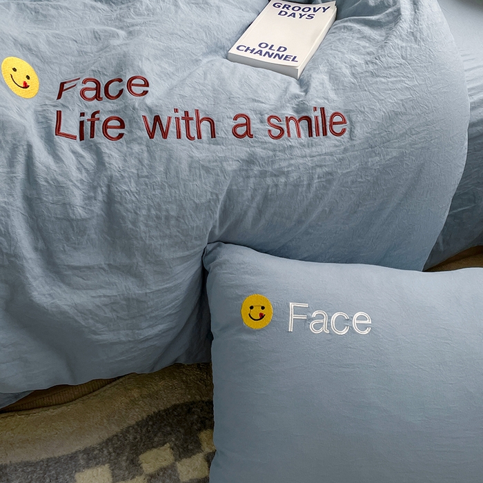 91家纺网 家纺一手货源 找家纺 优尚佳生活馆 2025新款水洗棉磨毛刺绣四件套 微笑天空