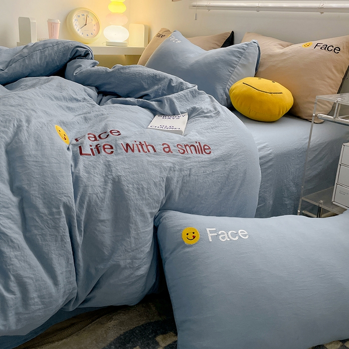 91家纺网 家纺一手货源 找家纺 优尚佳生活馆 2025新款水洗棉磨毛刺绣四件套 微笑天空