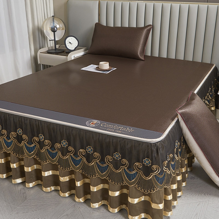 91家纺网 家纺一手货源 找家纺 情恒家纺 2025新款冰藤可拆卸床裙席三件套 皇朝 深棕