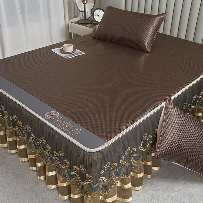 91家纺网 家纺一手货源 找家纺 情恒家纺 2025新款冰藤可拆卸床裙席三件套 皇朝 深棕