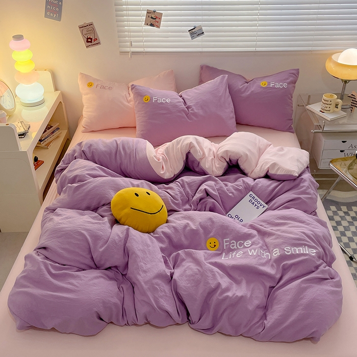 优尚佳生活馆 2025新款水洗棉磨毛刺绣四件套 紫郁香粉