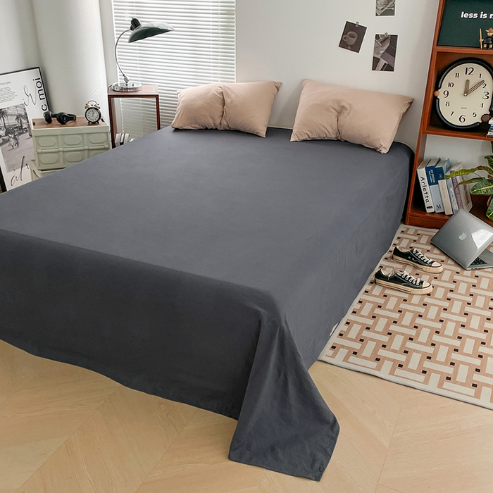 91家纺网 家纺一手货源 找家纺 优尚佳生活馆 2025新款ins风超柔褶皱亲肤磨毛水洗棉四件套双拼系列（风格二） 卡其深灰