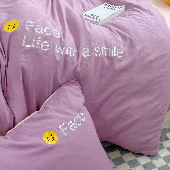 91家纺网 家纺一手货源 找家纺 优尚佳生活馆 2025新款水洗棉磨毛刺绣四件套 紫郁香粉