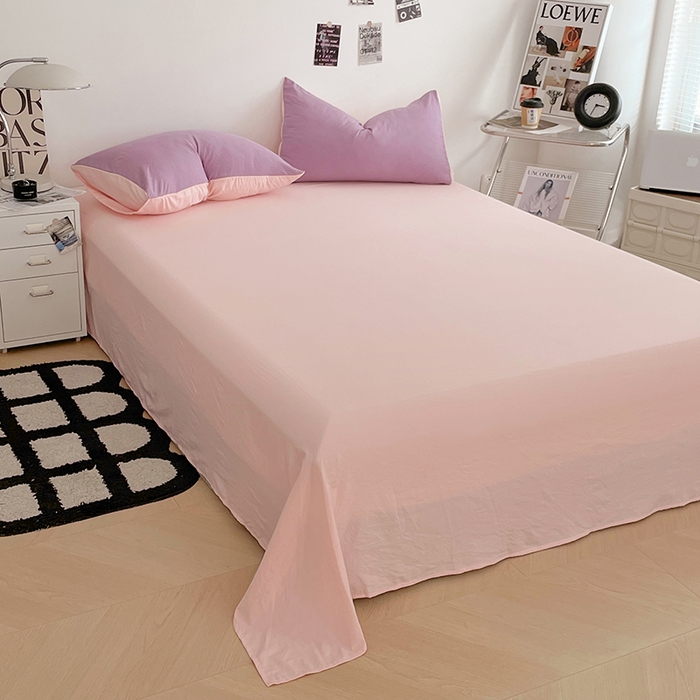 91家纺网 家纺一手货源 找家纺 优尚佳生活馆 2025新款ins风超柔褶皱亲肤磨毛水洗棉四件套双拼系列（风格一） 香芋粉