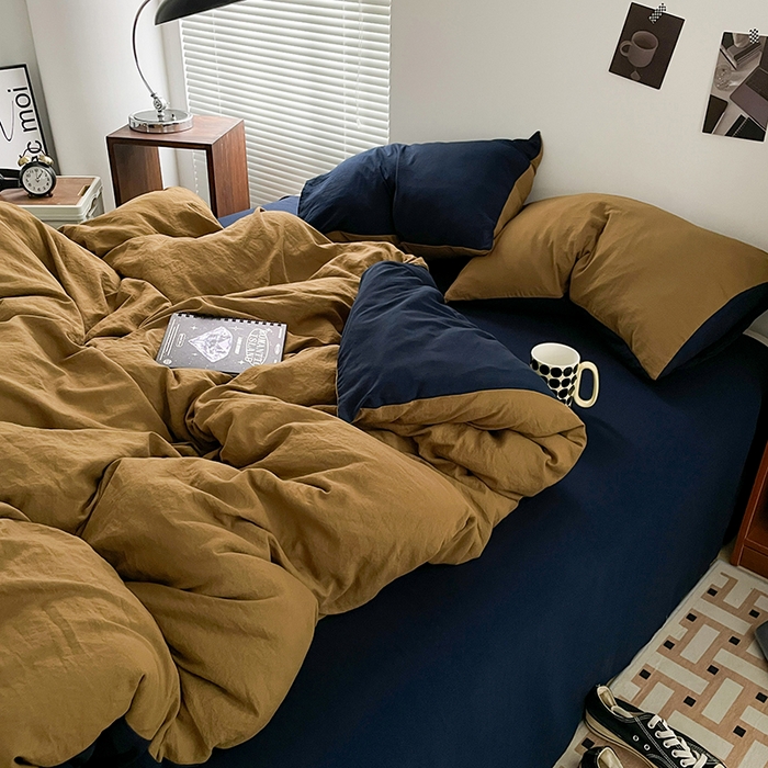 91家纺网 家纺一手货源 找家纺 优尚佳生活馆 2025新款ins风超柔褶皱亲肤磨毛水洗棉四件套双拼系列（风格二） 玛瑙洛克