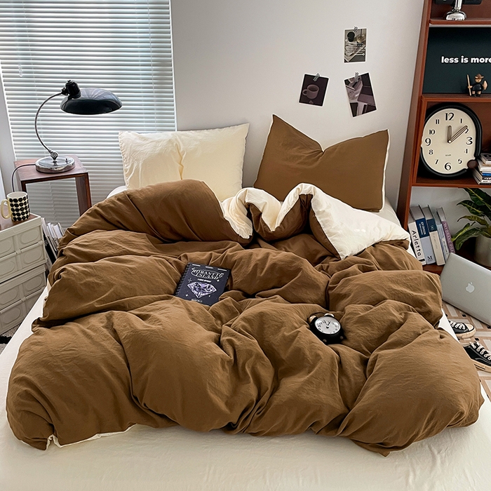 优尚佳生活馆 2025新款ins风超柔褶皱亲肤磨毛水洗棉四件套双拼系列（风格二） 玛瑙芝士