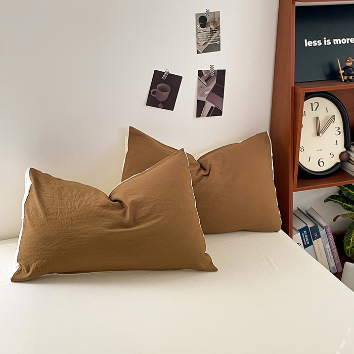 91家纺网 家纺一手货源 找家纺 优尚佳生活馆 2025新款ins风超柔褶皱亲肤磨毛水洗棉四件套双拼系列（风格二） 玛瑙芝士