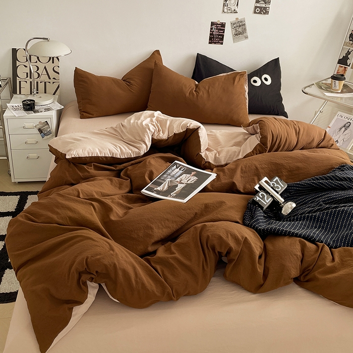 优尚佳生活馆 2025新款ins风超柔褶皱亲肤磨毛水洗棉四件套双拼系列（风格一） 糖卡