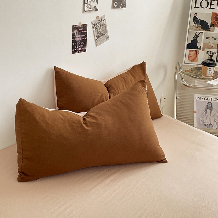 91家纺网 家纺一手货源 找家纺 优尚佳生活馆 2025新款ins风超柔褶皱亲肤磨毛水洗棉四件套双拼系列（风格一） 糖卡