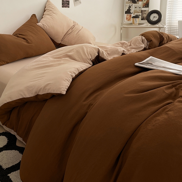 91家纺网 家纺一手货源 找家纺 优尚佳生活馆 2025新款ins风超柔褶皱亲肤磨毛水洗棉四件套双拼系列（风格一） 糖卡