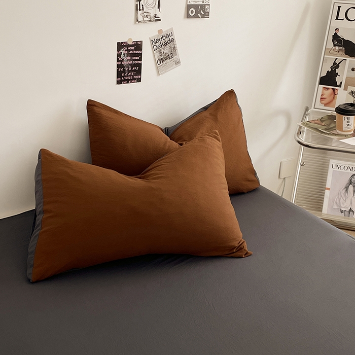 91家纺网 家纺一手货源 找家纺 优尚佳生活馆 2025新款ins风超柔褶皱亲肤磨毛水洗棉四件套双拼系列（风格一） 糖灰