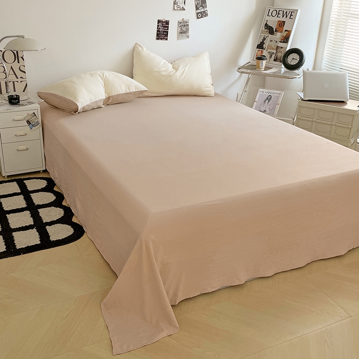 91家纺网 家纺一手货源 找家纺 优尚佳生活馆 2025新款ins风超柔褶皱亲肤磨毛水洗棉四件套双拼系列（风格一） 菊蕊奶黄