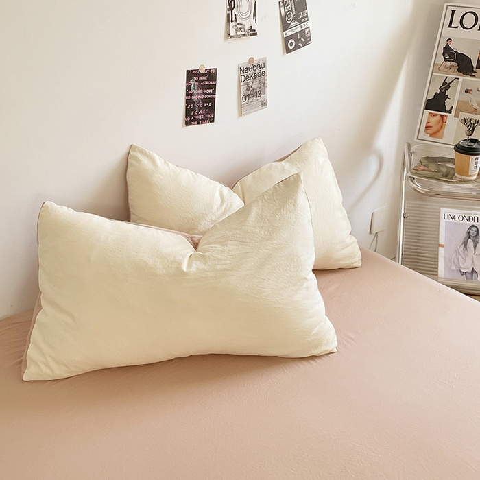 91家纺网 家纺一手货源 找家纺 优尚佳生活馆 2025新款ins风超柔褶皱亲肤磨毛水洗棉四件套双拼系列（风格一） 菊蕊奶黄