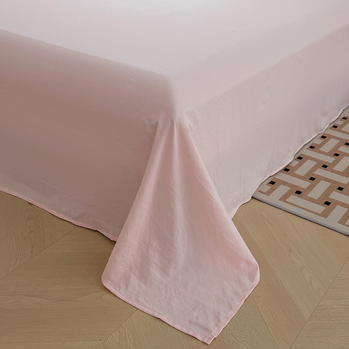 91家纺网 家纺一手货源 找家纺 优尚佳生活馆 2025新款ins风超柔褶皱亲肤磨毛水洗棉四件套双拼系列（风格二） 柠檬粉