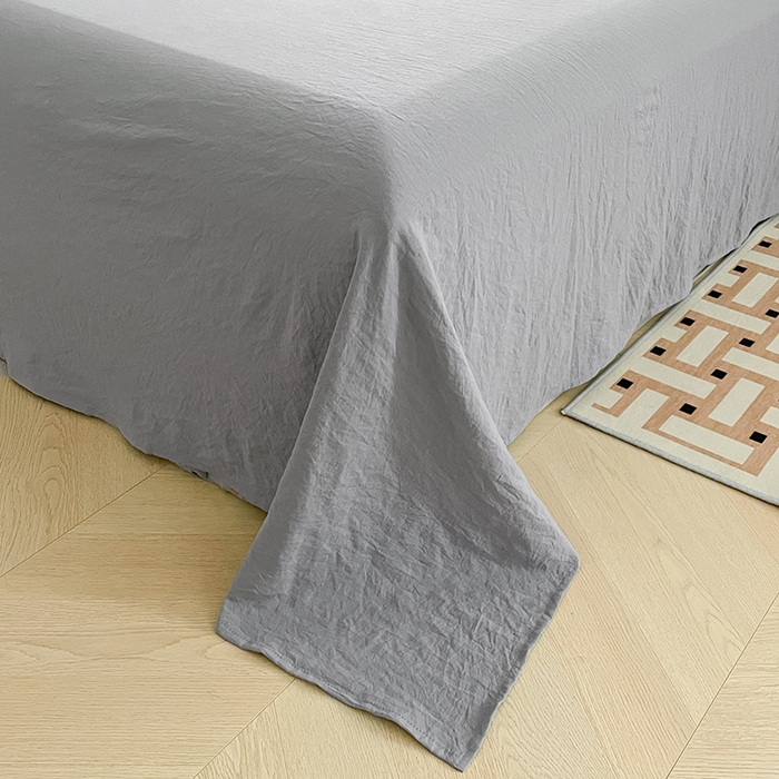 91家纺网 家纺一手货源 找家纺 优尚佳生活馆 2025新款ins风超柔褶皱亲肤磨毛水洗棉四件套双拼系列（风格二） 浅粉灰