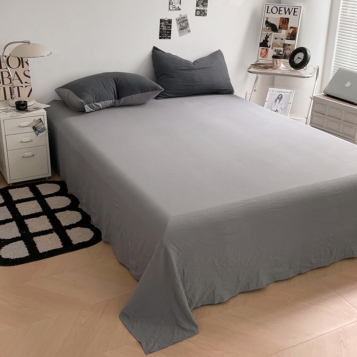 91家纺网 家纺一手货源 找家纺 优尚佳生活馆 2025新款ins风超柔褶皱亲肤磨毛水洗棉四件套双拼系列（风格一） 深浅灰