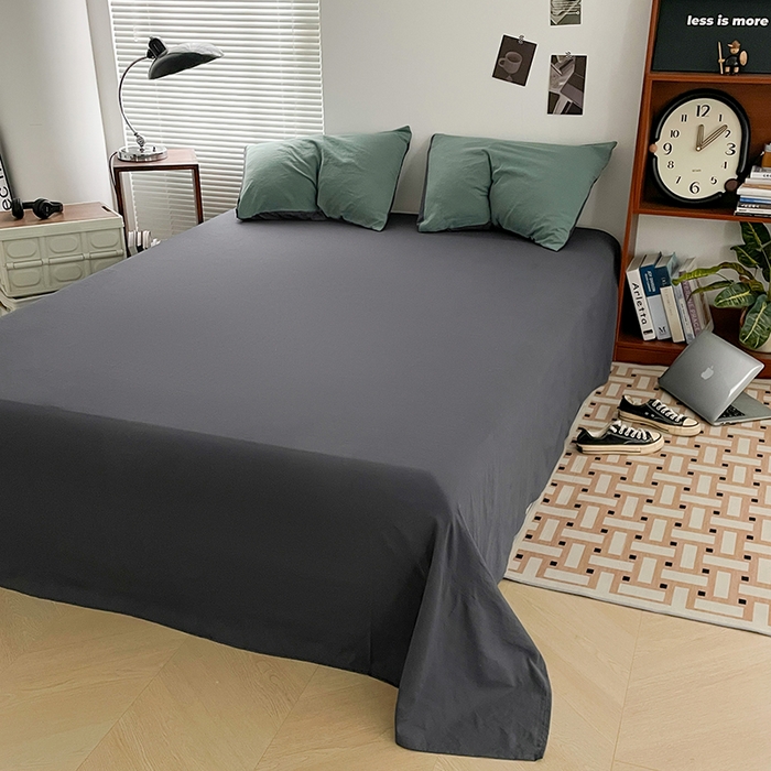 91家纺网 家纺一手货源 找家纺 优尚佳生活馆 2025新款ins风超柔褶皱亲肤磨毛水洗棉四件套双拼系列（风格二） 松绿深灰