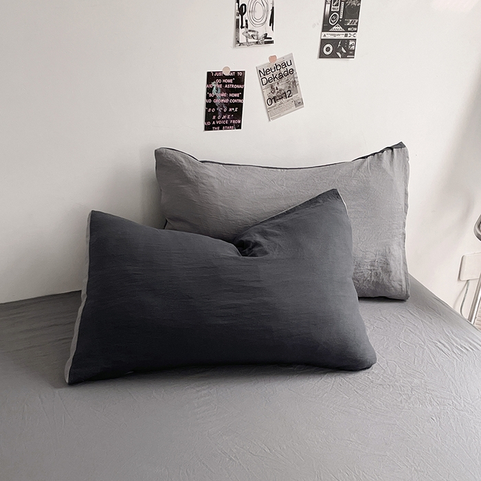 91家纺网 家纺一手货源 找家纺 优尚佳生活馆 2025新款ins风超柔褶皱亲肤磨毛水洗棉四件套双拼系列（风格一） 深浅灰