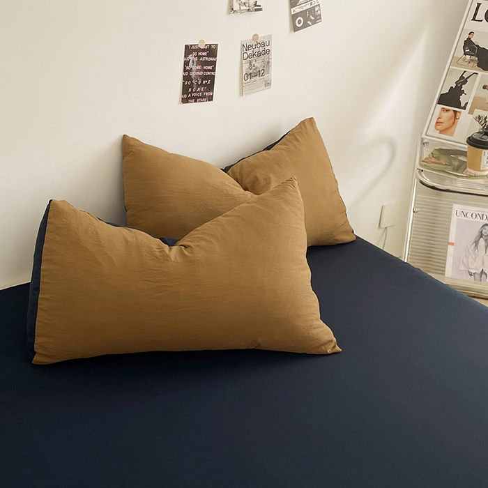 91家纺网 家纺一手货源 找家纺 优尚佳生活馆 2025新款ins风超柔褶皱亲肤磨毛水洗棉四件套双拼系列（风格一） 玛瑙洛克