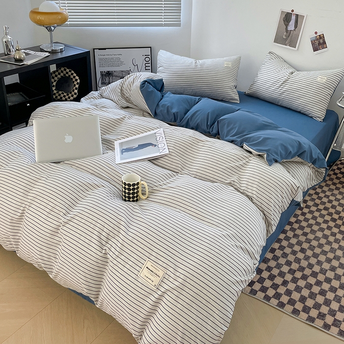 91家纺网 家纺一手货源 找家纺 （总）优尚佳生活馆 2025新款无印风亲肤磨毛四件套-格子