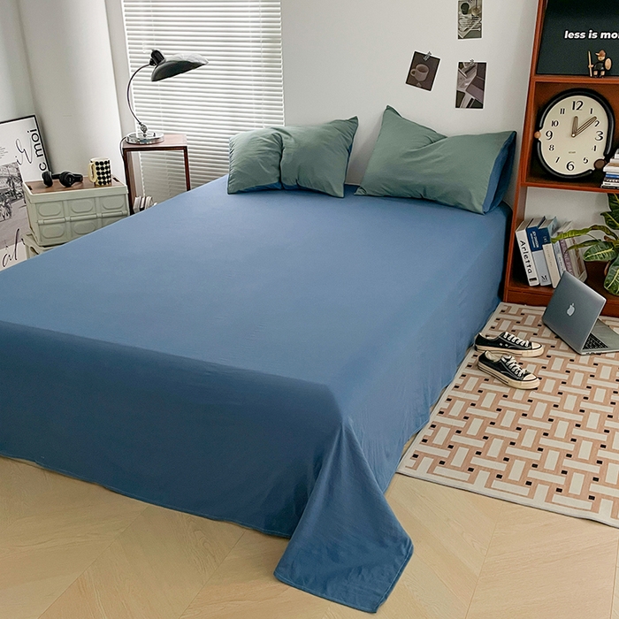 91家纺网 家纺一手货源 找家纺 优尚佳生活馆 2025新款ins风超柔褶皱亲肤磨毛水洗棉四件套双拼系列（风格二） 清新牛仔