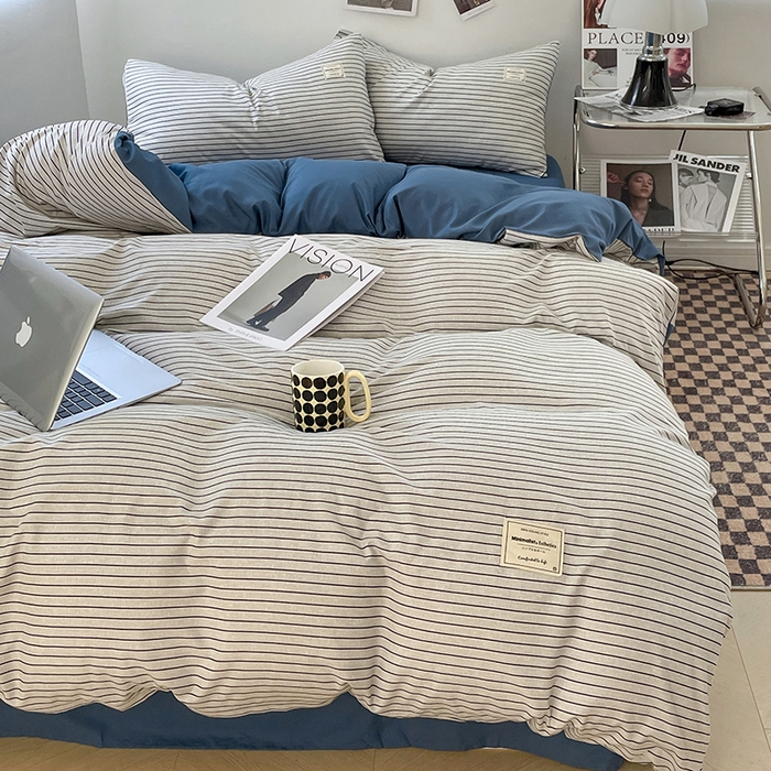 91家纺网 家纺一手货源 找家纺 （总）优尚佳生活馆 2025新款无印风亲肤磨毛四件套-格子