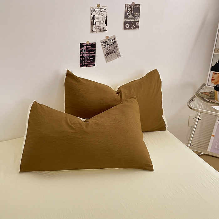 91家纺网 家纺一手货源 找家纺 优尚佳生活馆 2025新款ins风超柔褶皱亲肤磨毛水洗棉四件套双拼系列（风格一） 玛瑙芝士