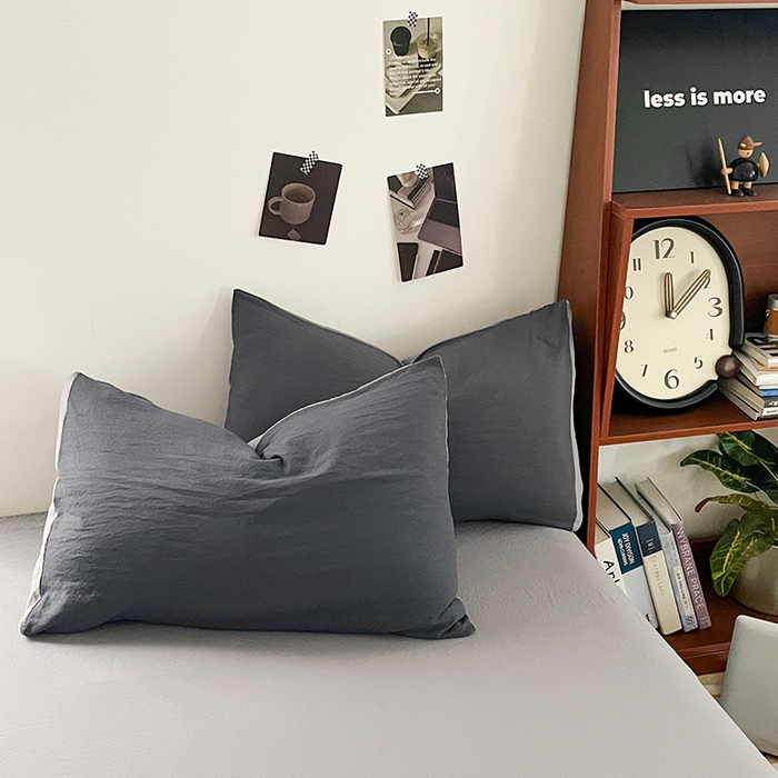 91家纺网 家纺一手货源 找家纺 优尚佳生活馆 2025新款ins风超柔褶皱亲肤磨毛水洗棉四件套双拼系列（风格二） 深浅灰