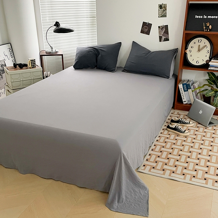 91家纺网 家纺一手货源 找家纺 优尚佳生活馆 2025新款ins风超柔褶皱亲肤磨毛水洗棉四件套双拼系列（风格二） 深浅灰