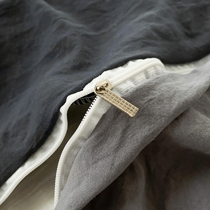 91家纺网 家纺一手货源 找家纺 优尚佳生活馆 2025新款ins风超柔褶皱亲肤磨毛水洗棉四件套双拼系列（风格二） 深浅灰