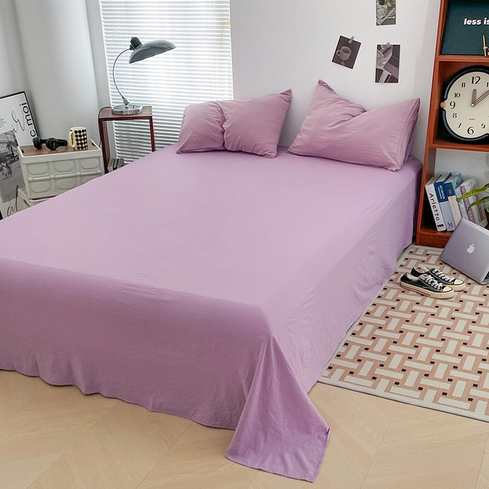 91家纺网 家纺一手货源 找家纺 优尚佳生活馆 2025新款ins风超柔褶皱亲肤磨毛水洗棉四件套双拼系列（风格二） 深紫浅紫